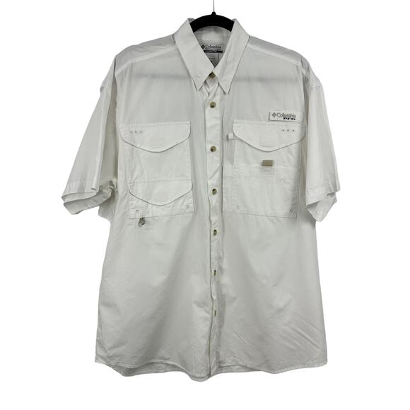 Columbia Fishing Short Sleeve Button Up Shirt Medium Vented Cotton White - Picture 1 of 10